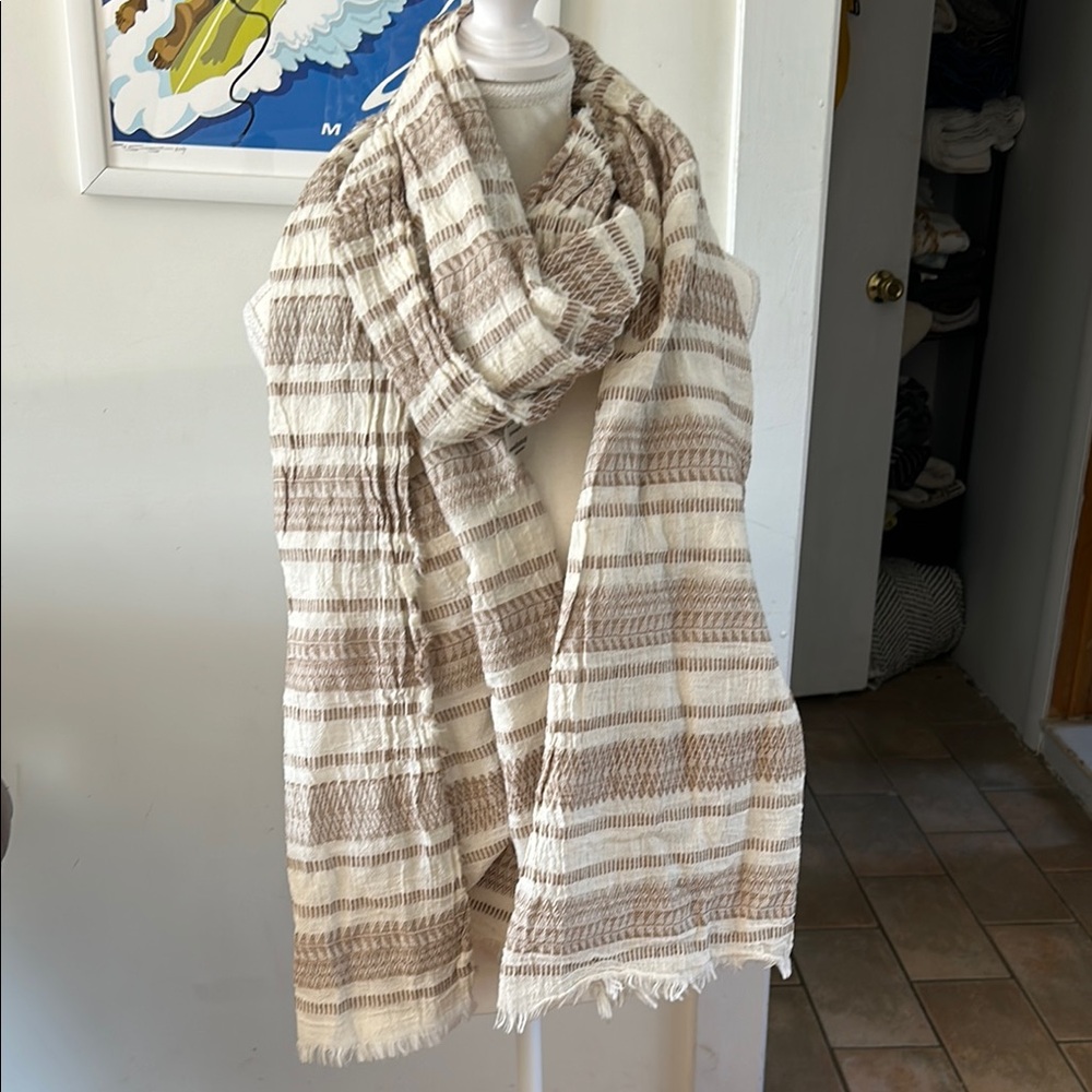 Anthropologie Cream and Brown Scarf